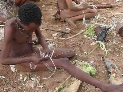 San / Bushman making string