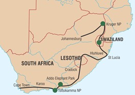 Safari route of the 19-day tour of South Africa