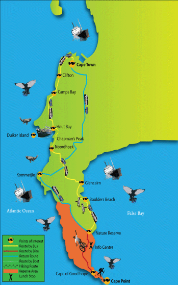 Map of Cape Peninsula, Cape Town, South Africa